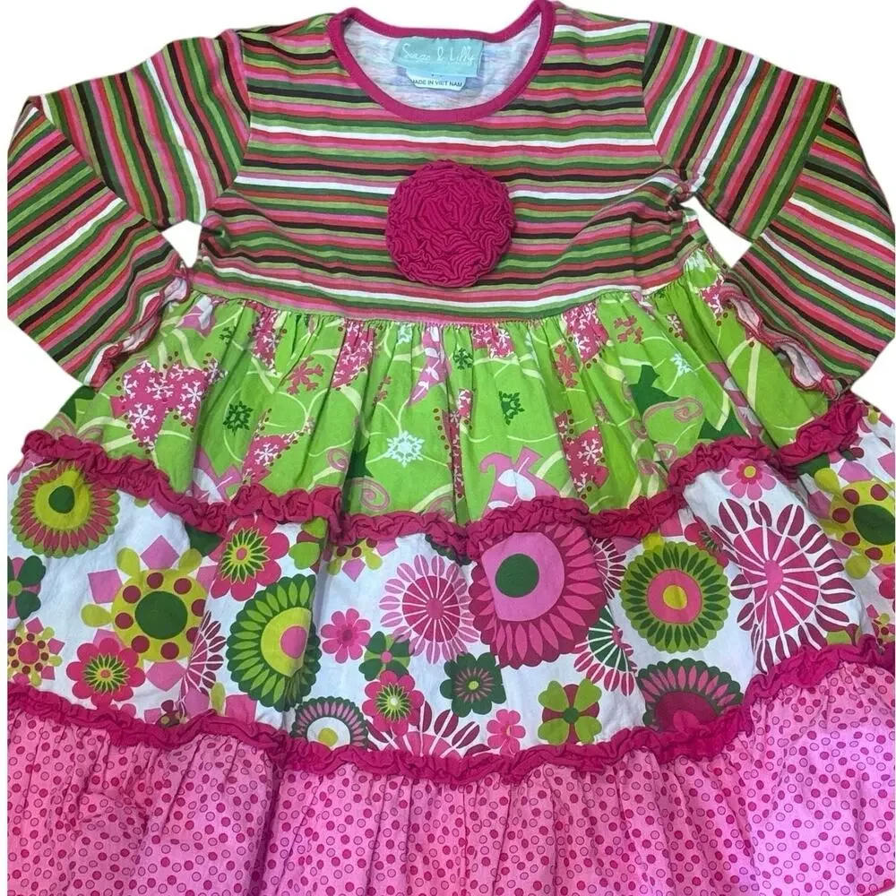 Sage & Lilly Girls Tiered Ruffle Dress Size 3T Pink Green Floral Boutique